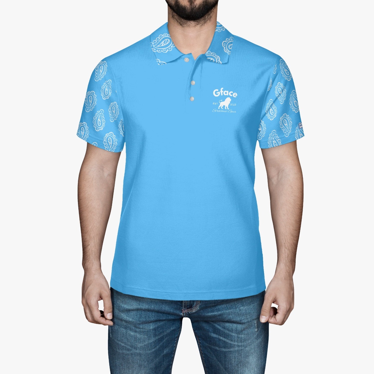 Gface Men's Blue Bandana Polo Shirt