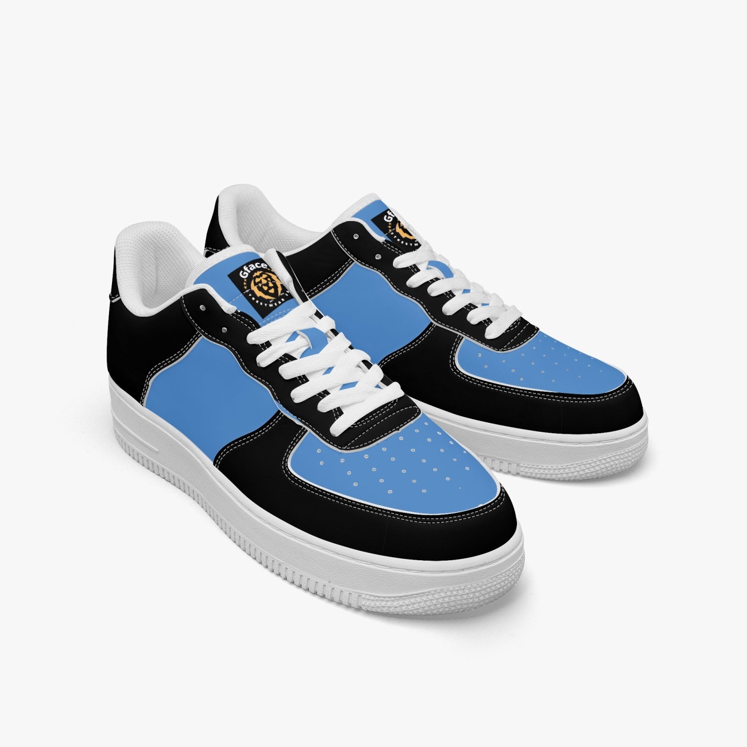 GFACE AF1 Unisex BLUE//BLACK Low-Top Leather Sports Sneakers