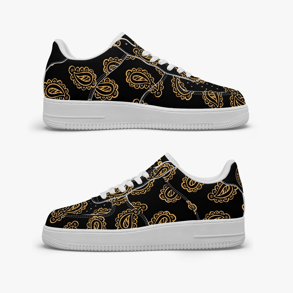 Gface AF1 Unisex Gold Print Bandana Low-Top Leather Sports Sneakers