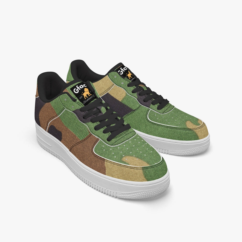 Gface AF1 UNISEX Green Pattern Camo-Incognito Leather Sports Sneakers