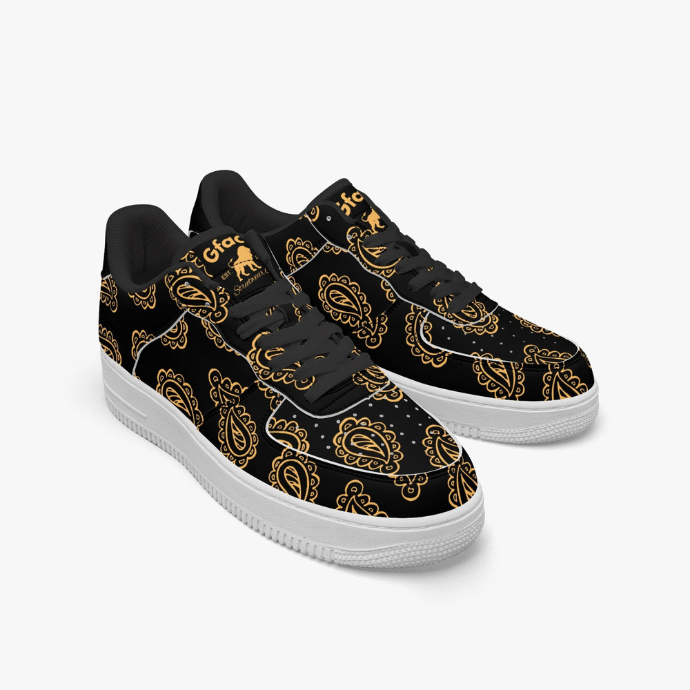 Gface AF1 Unisex Gold Print Bandana Low-Top Leather Sports Sneakers