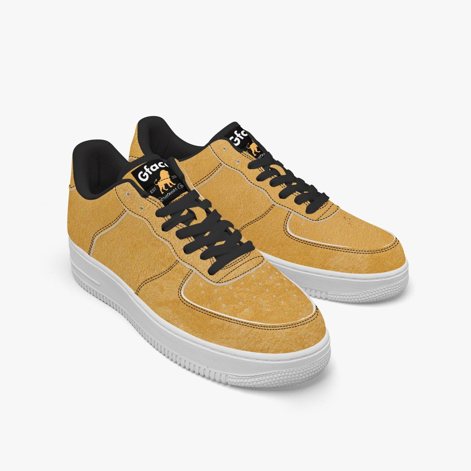 Gface AF1 Unisex Gold Low-Top Leather Sports Sneakers