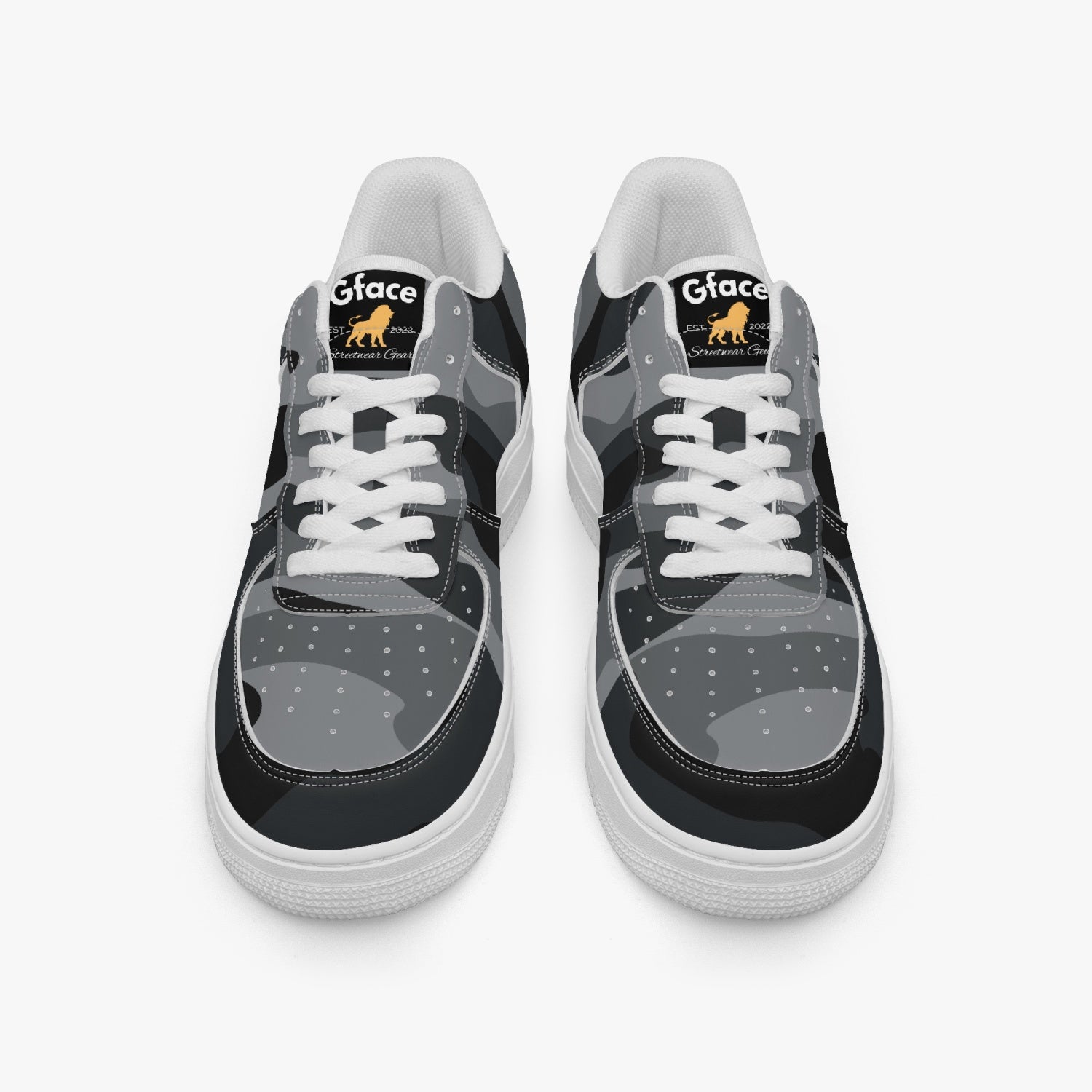 Gface AF1 Unisex Black Camo-Incognito Leather Sports Sneakers