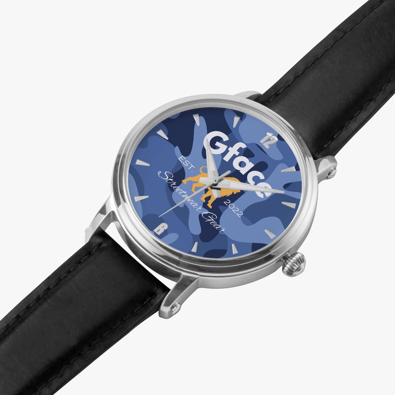 Gface Unisex Blue Camo-Incognito 46mm Automatic Watch (Silver) no batteries required