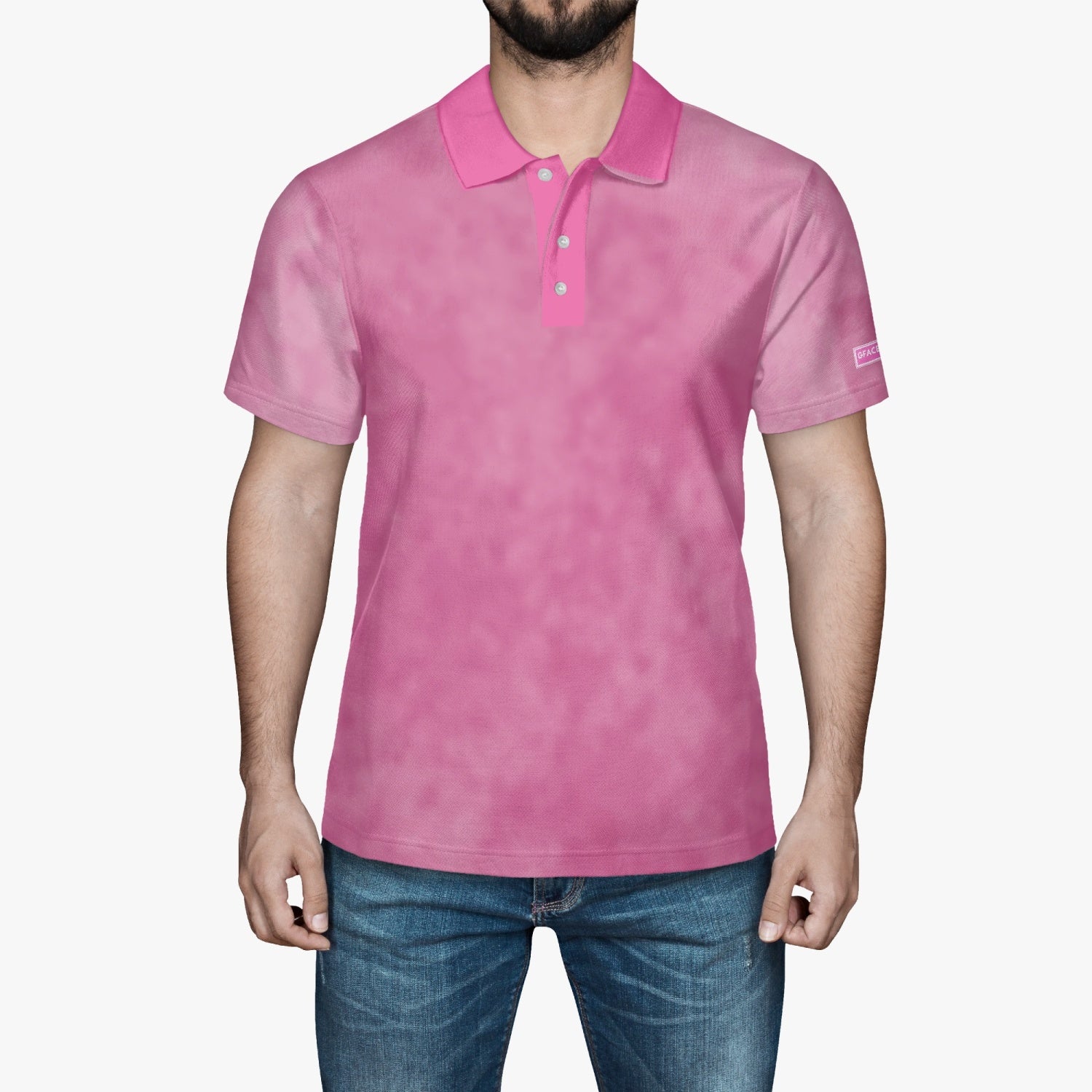 Gface Men's Pink Stone Wash Polo Shirt