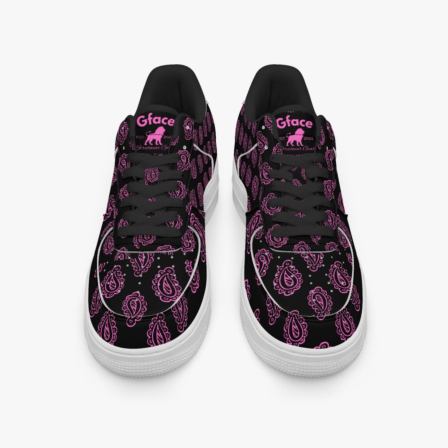 GFACE  AF1 Pink Print Bandana Low-Top Leather Sports Sneakers