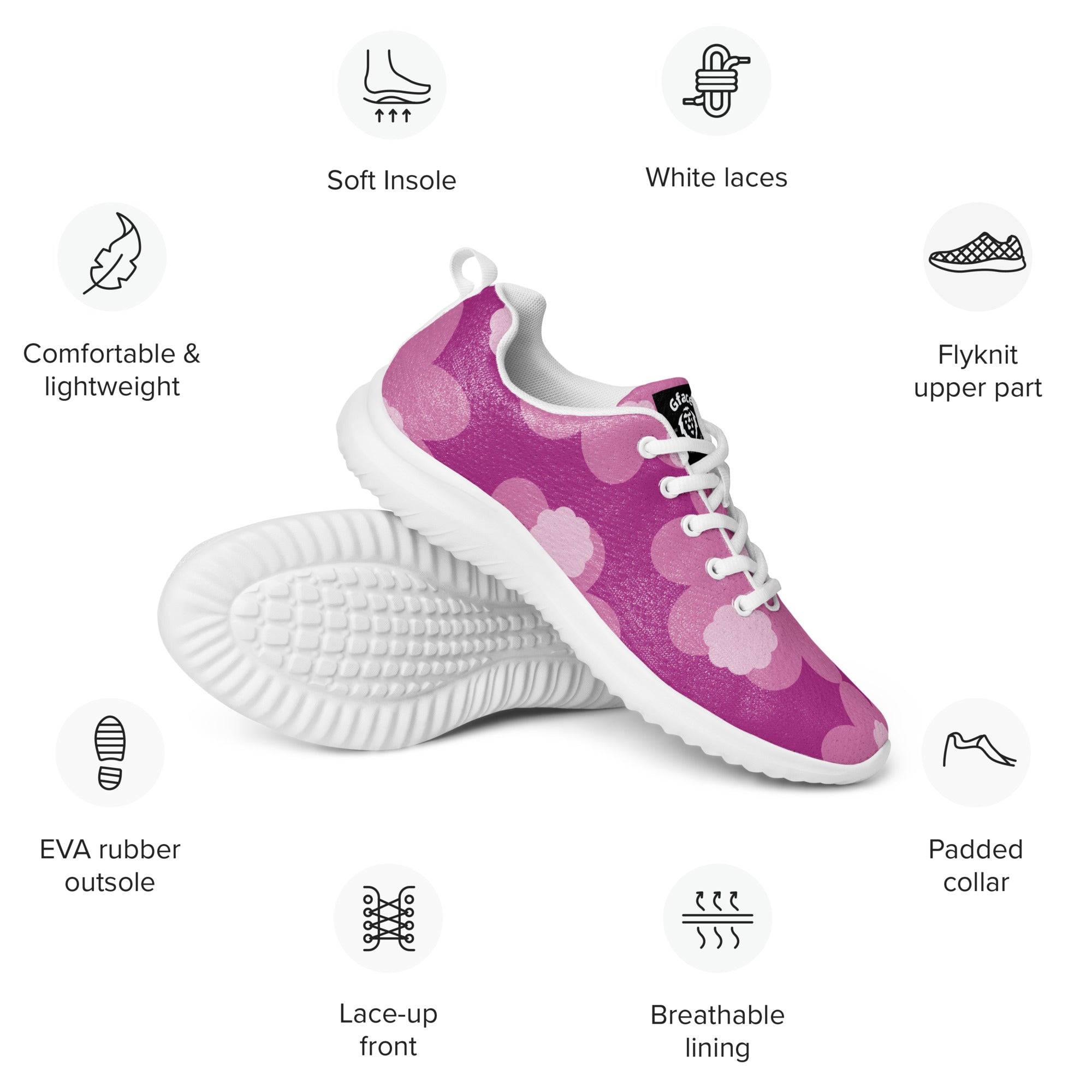 Women’s Pink Flower Abstract GFACE Athletic Sneakers