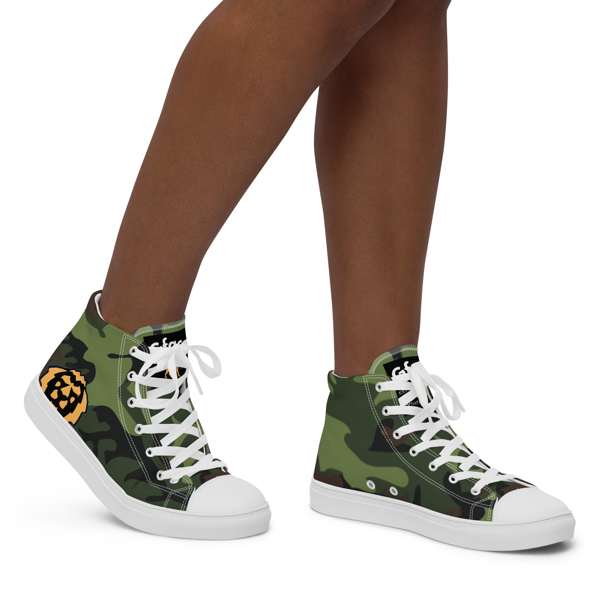 Gface Women's Green Camo-Incognito high top canvas shoes