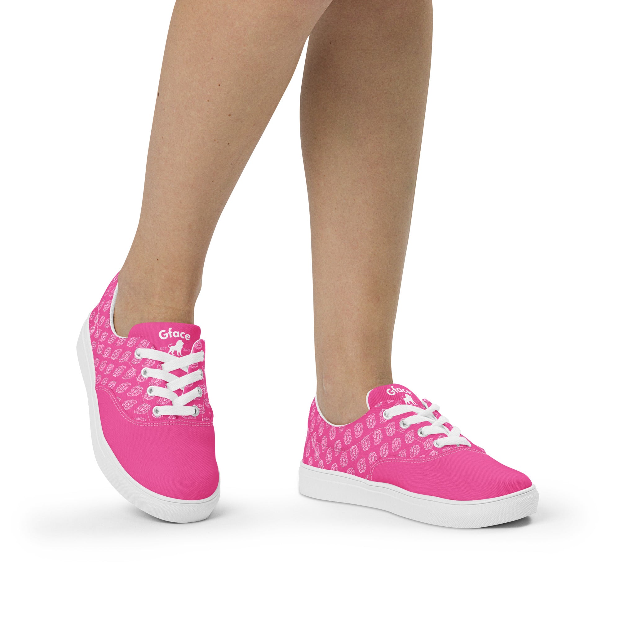 Gface Women’s Pink Bandana lace-up canvas shoes