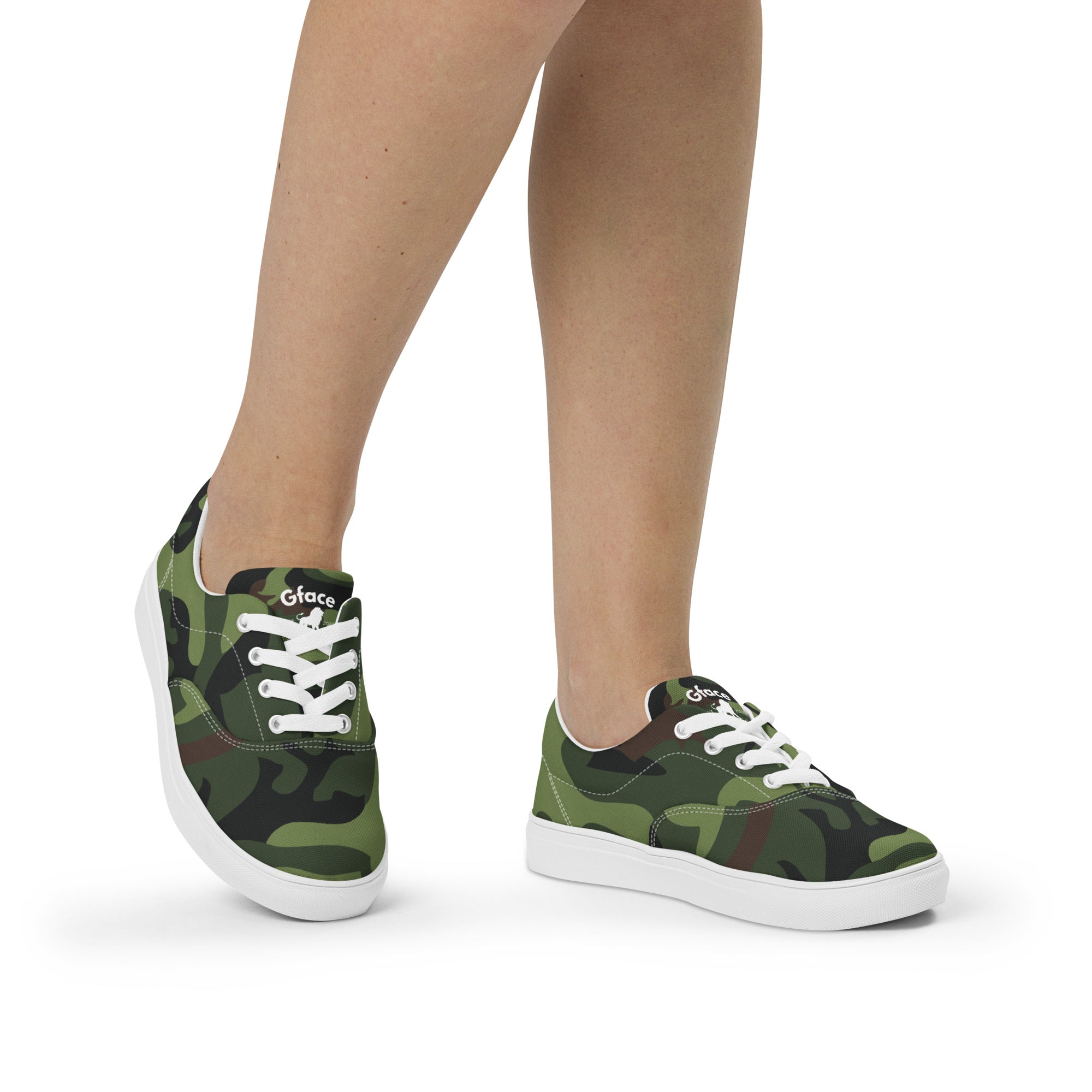 Gface Women's Green Camo-Incognito lace-up canvas shoes