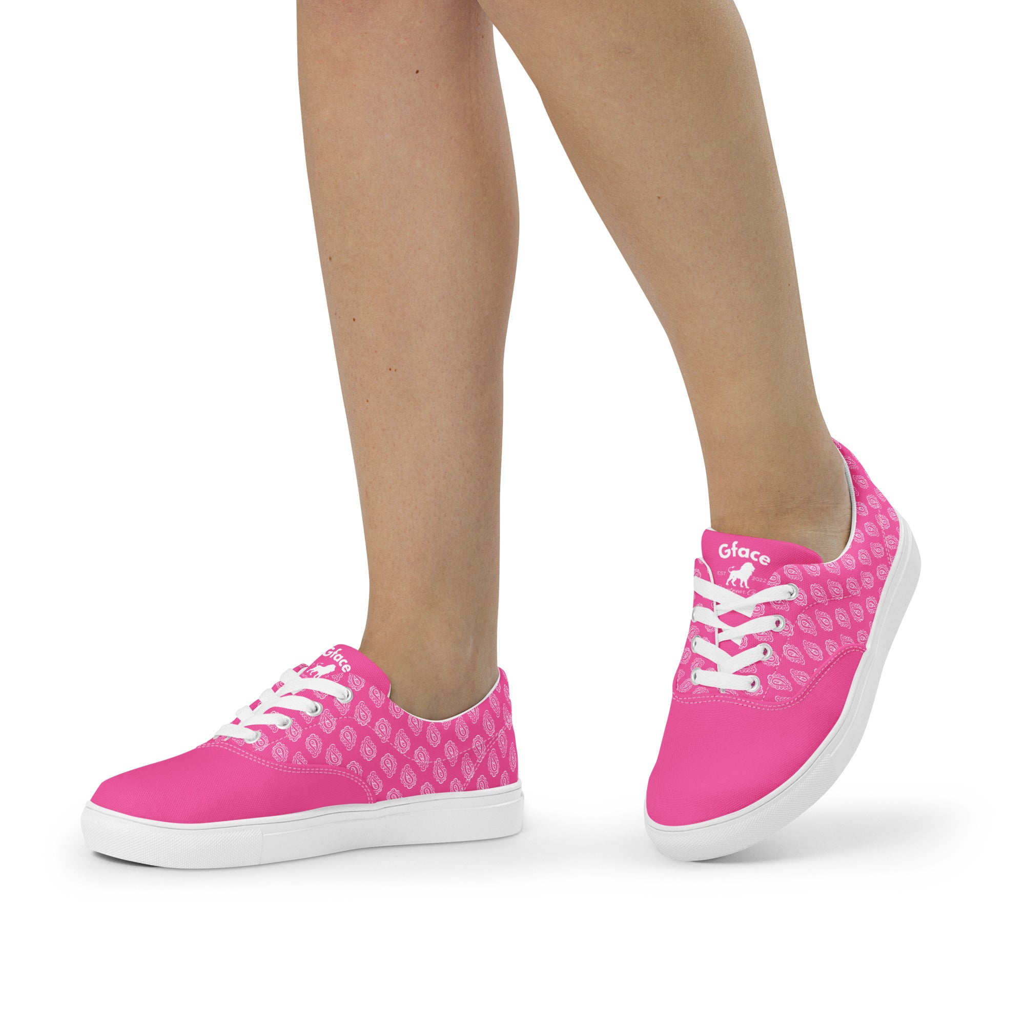 Gface Women’s Pink Bandana lace-up canvas shoes