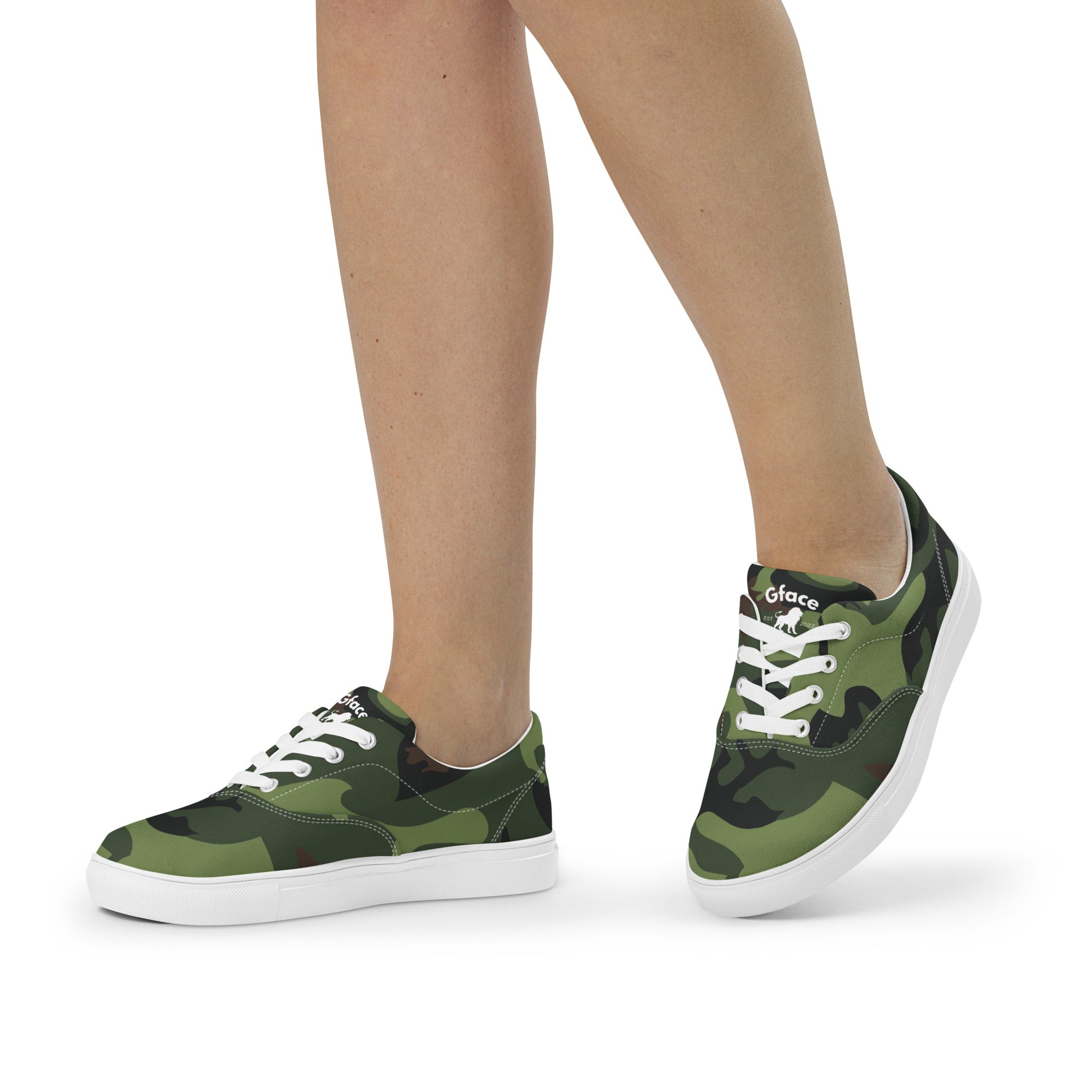 Gface Women's Green Camo-Incognito lace-up canvas shoes