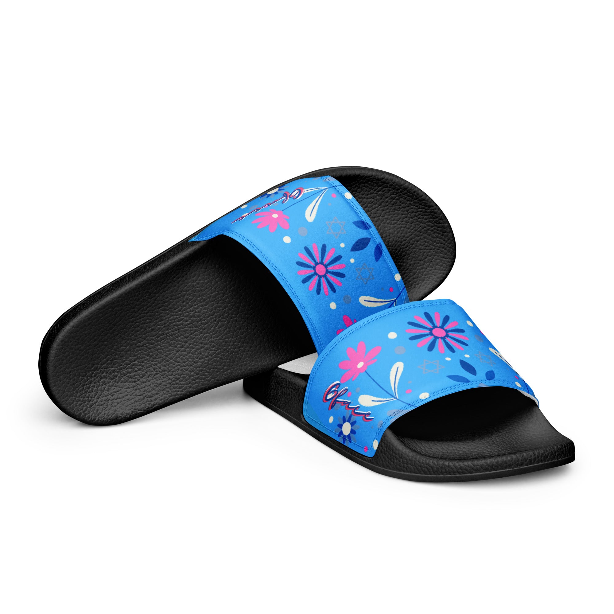 Women's Retro Blue Floral Gface Slides