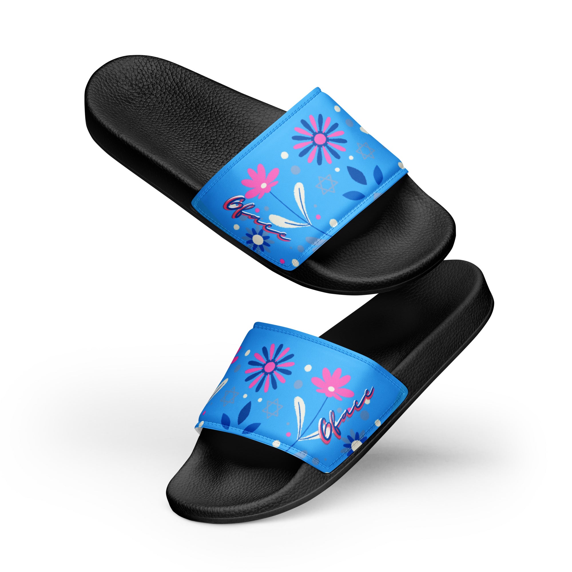 Women's Retro Blue Floral Gface Slides