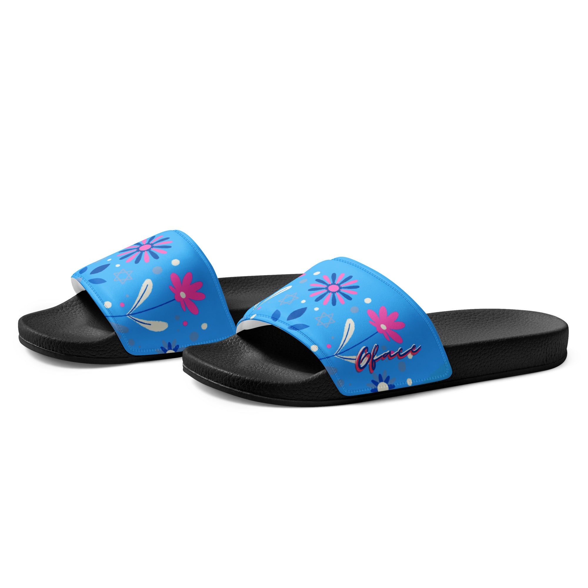 Women's Retro Blue Floral Gface Slides