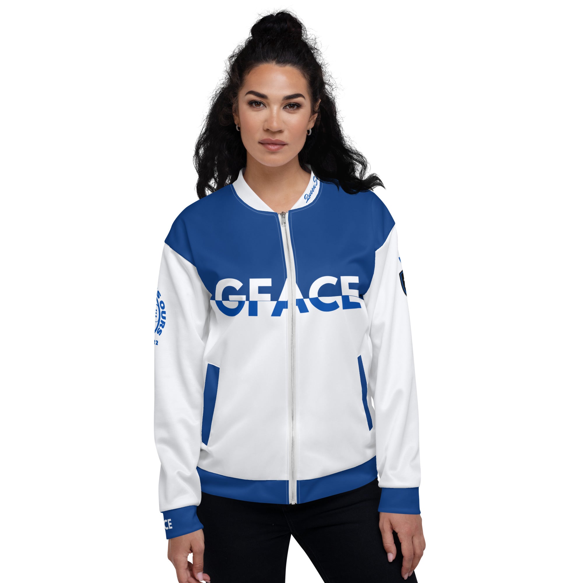 Unisex Bomber Jacket 2-tone (W/Blue) Gface Swag Legit