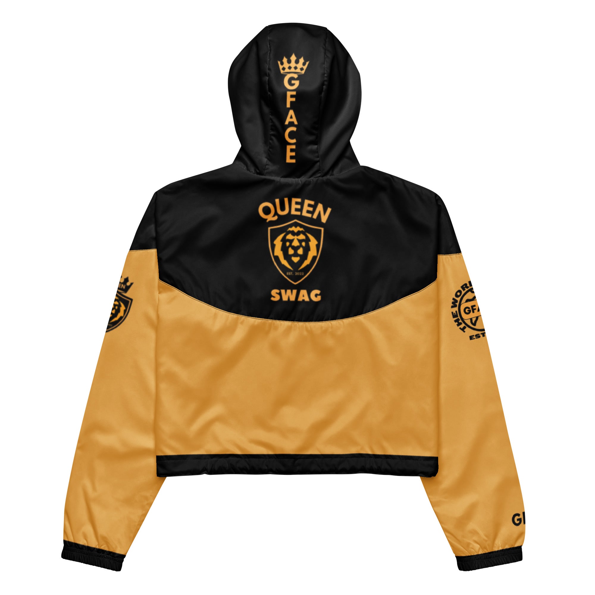 Women’s cropped 2-tone (B/Gold) Windbreaker Gface Queen Swag