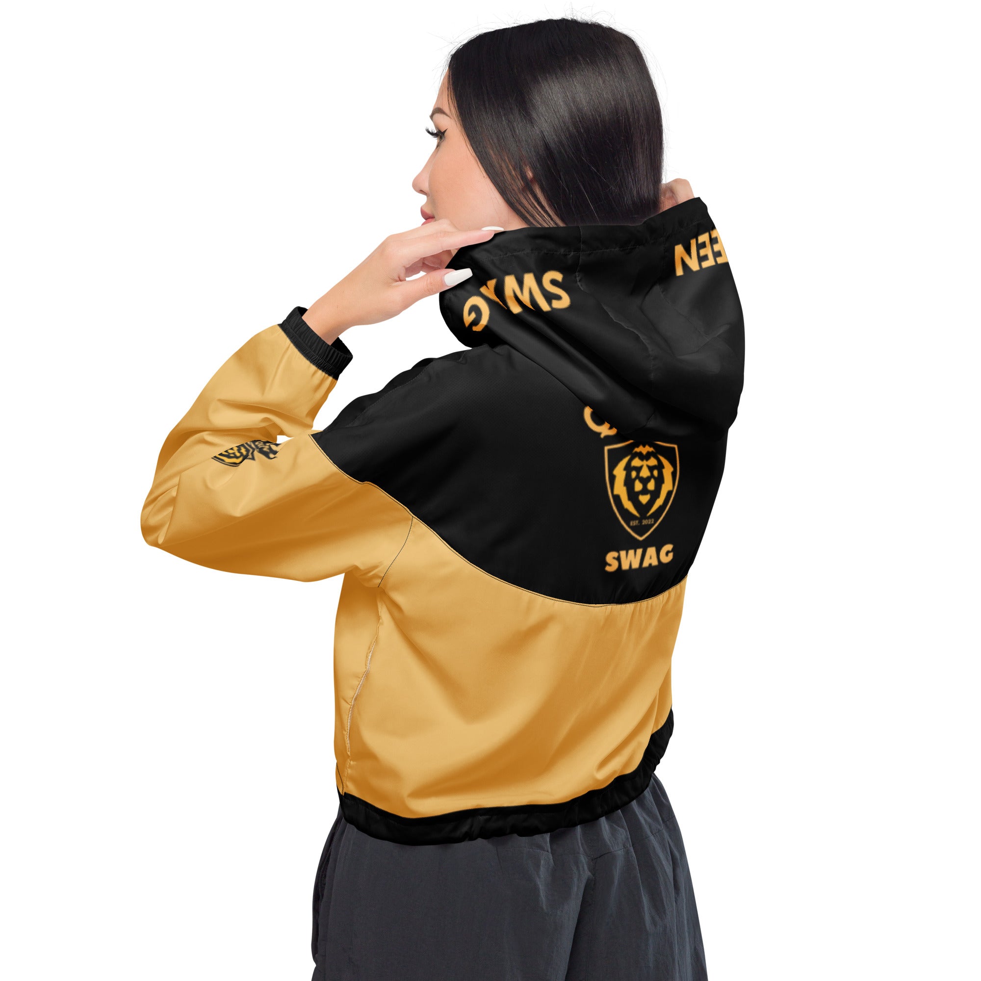 Women’s cropped 2-tone (B/Gold) Windbreaker Gface Queen Swag