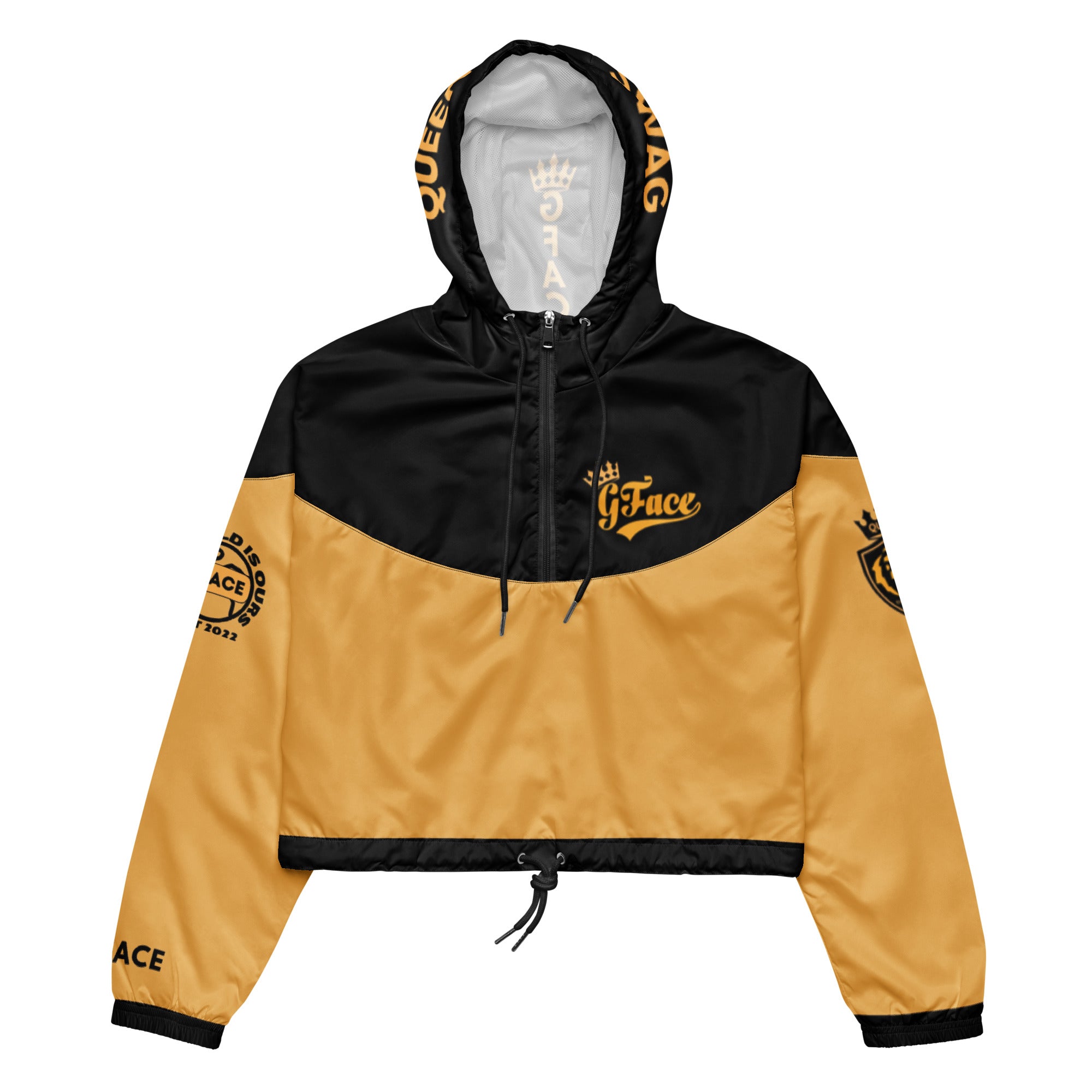 Women’s cropped 2-tone (B/Gold) Windbreaker Gface Queen Swag