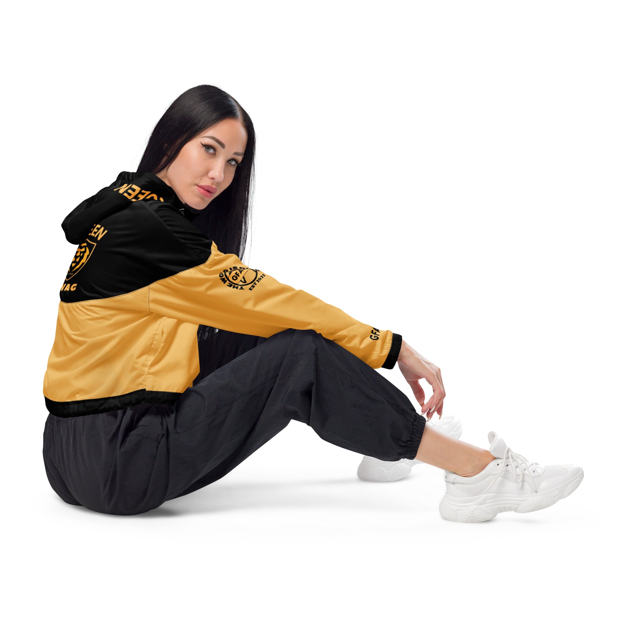 Women’s cropped 2-tone (B/Gold) Windbreaker Gface Queen Swag